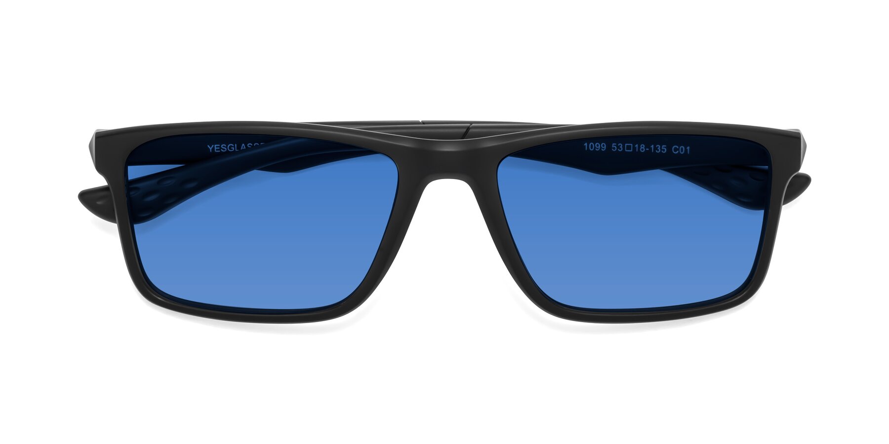 Folded Front of Engineer in Matte Black with Blue Tinted Lenses