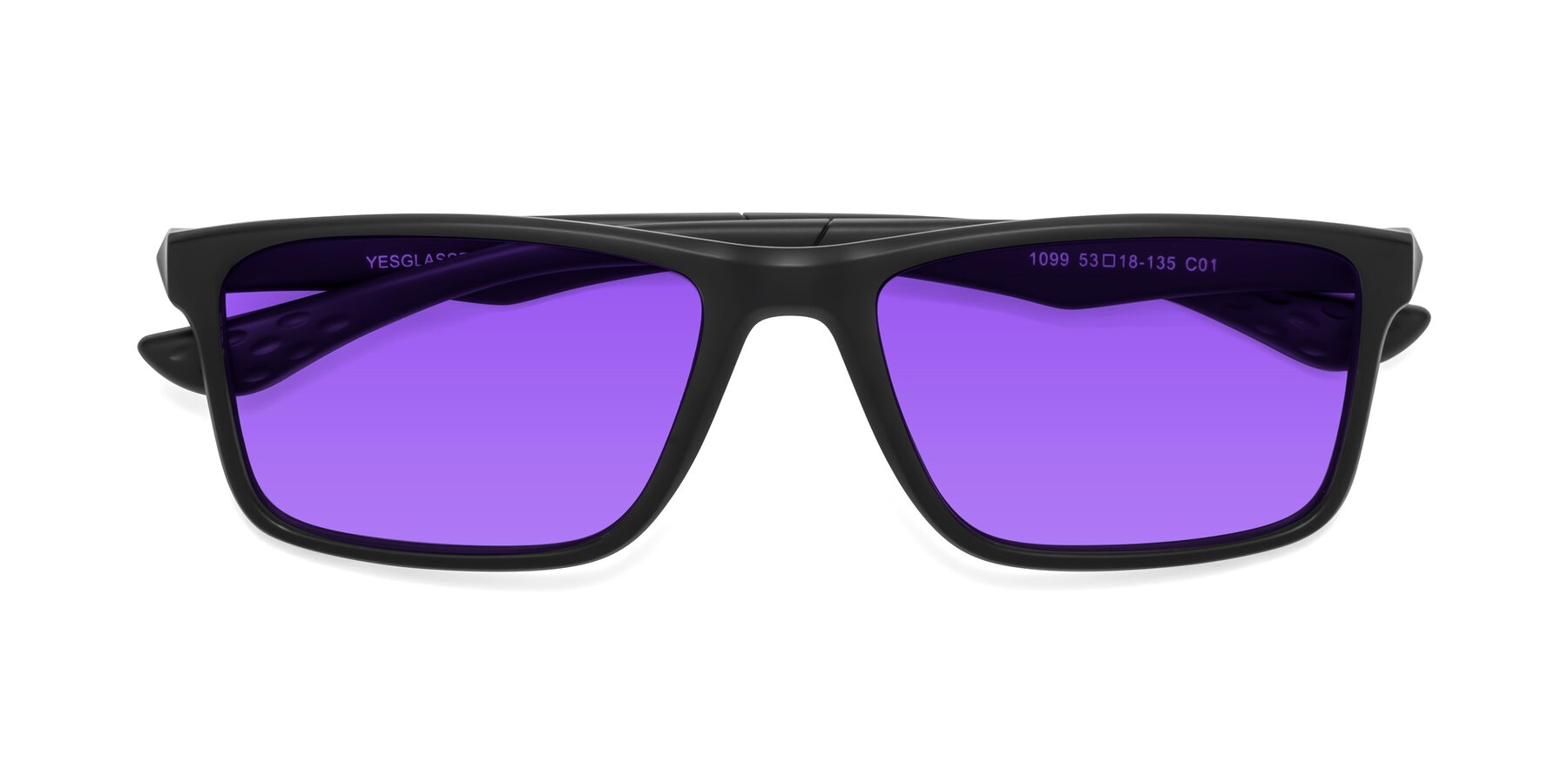 Folded Front of Engineer in Matte Black with Purple Tinted Lenses