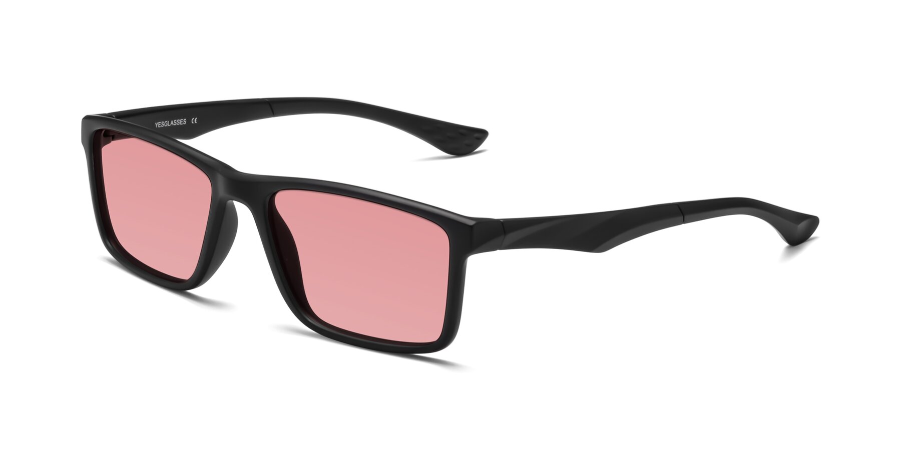 Angle of Engineer in Matte Black with Medium Garnet Tinted Lenses