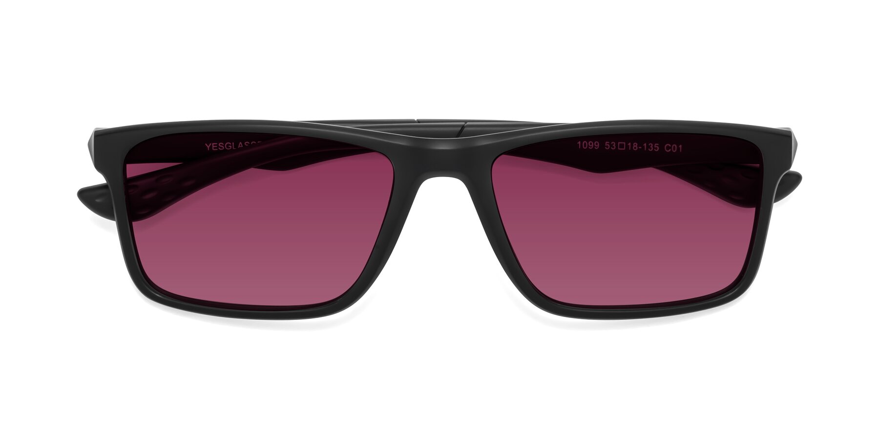 Folded Front of Engineer in Matte Black with Wine Tinted Lenses