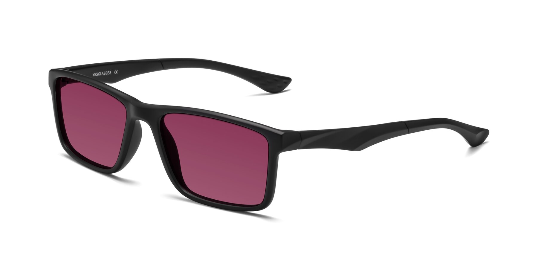 Angle of Engineer in Matte Black with Wine Tinted Lenses