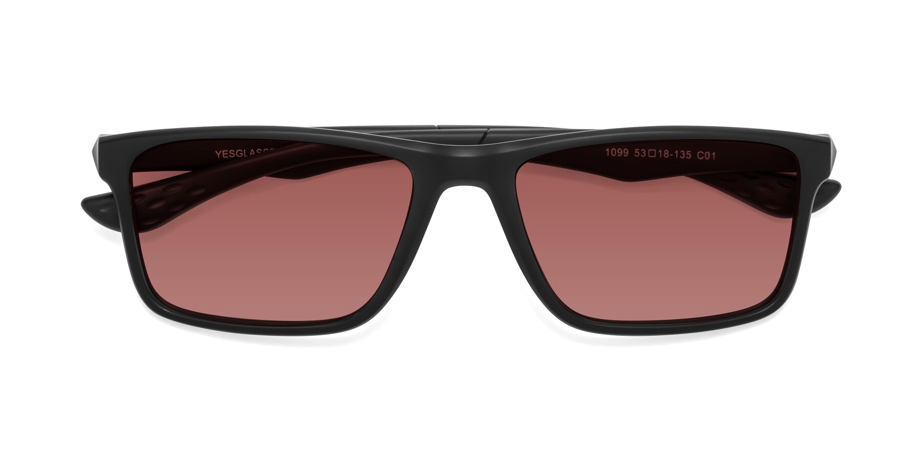 Folded Front of Engineer in Matte Black with Garnet Tinted Lenses