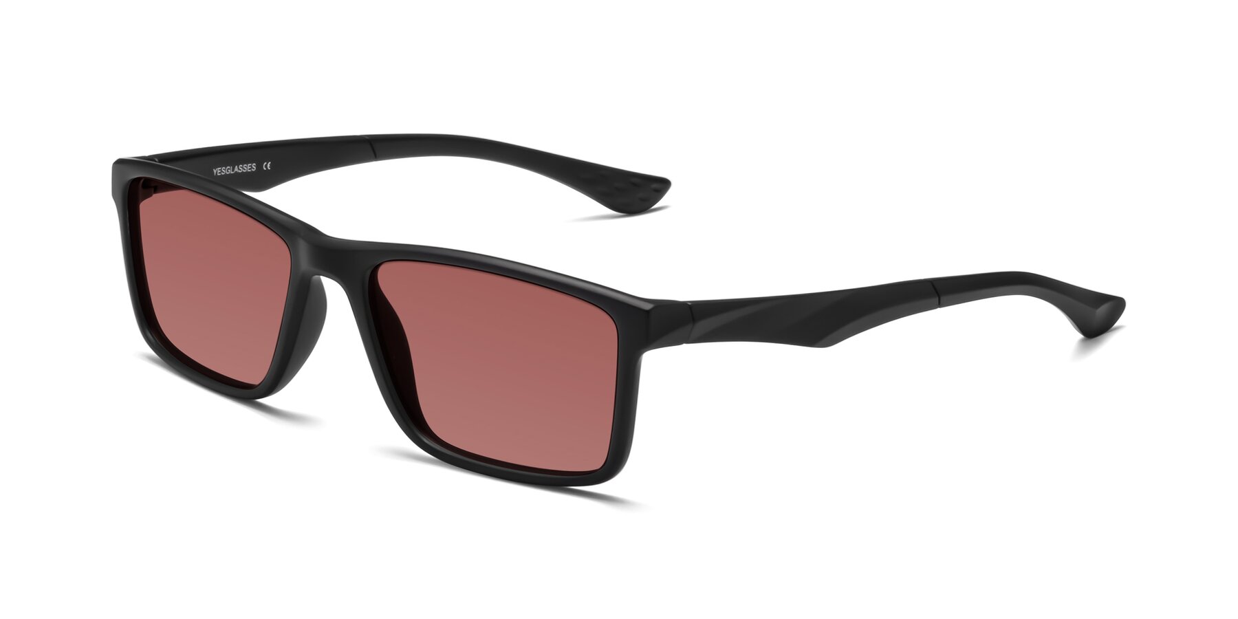 Angle of Engineer in Matte Black with Garnet Tinted Lenses