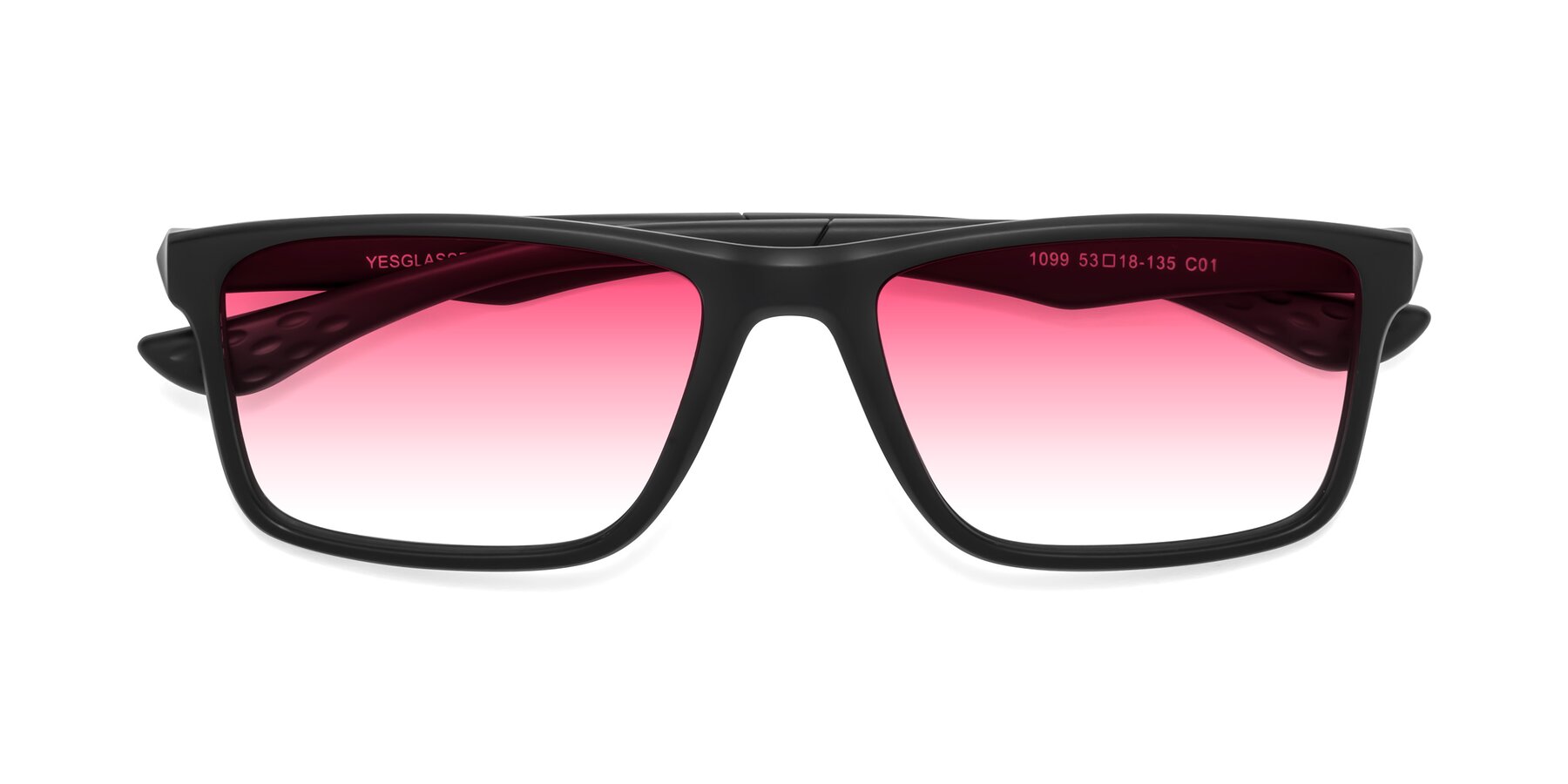 Folded Front of Engineer in Matte Black with Pink Gradient Lenses