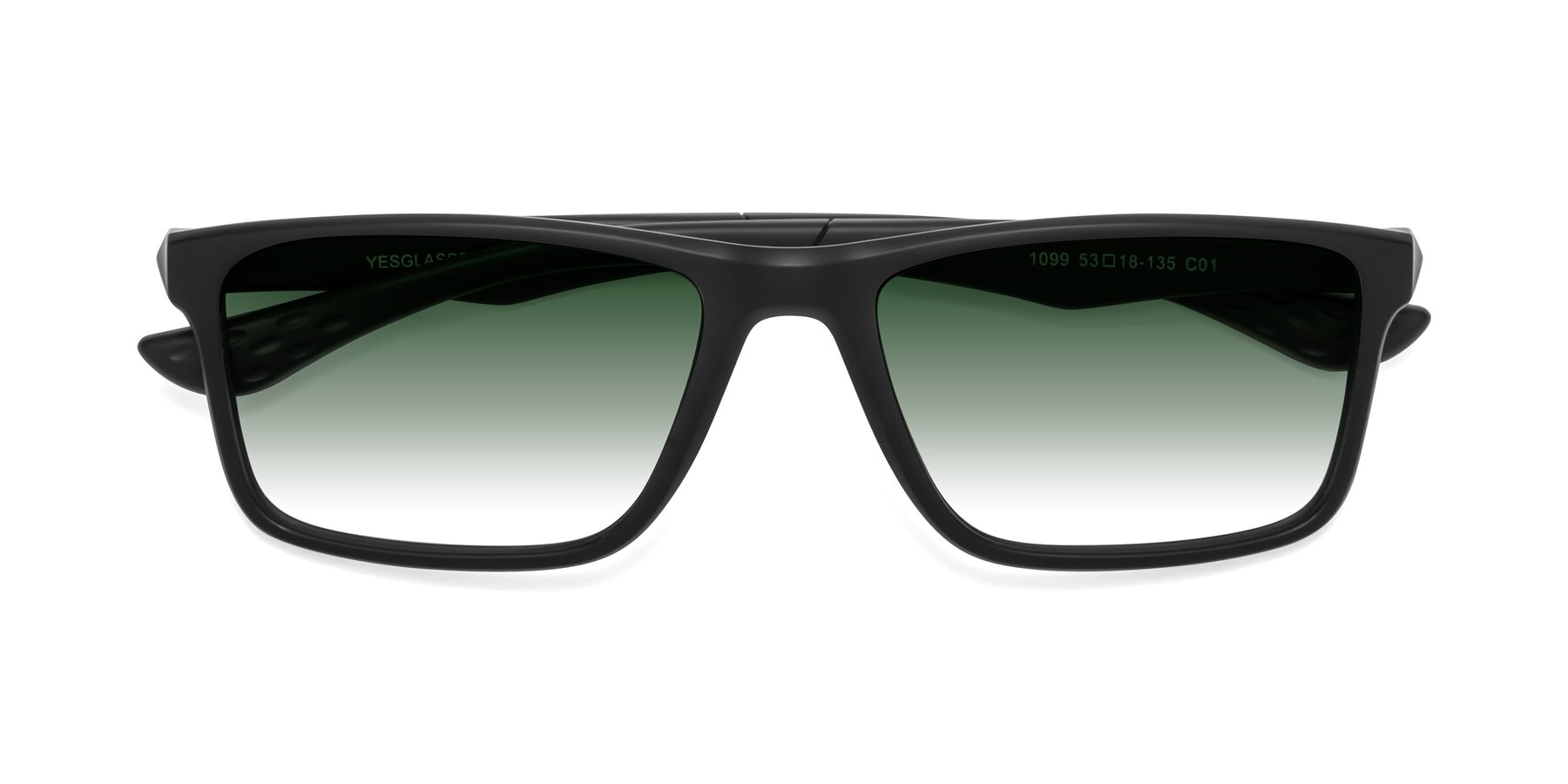 Folded Front of Engineer in Matte Black with Green Gradient Lenses