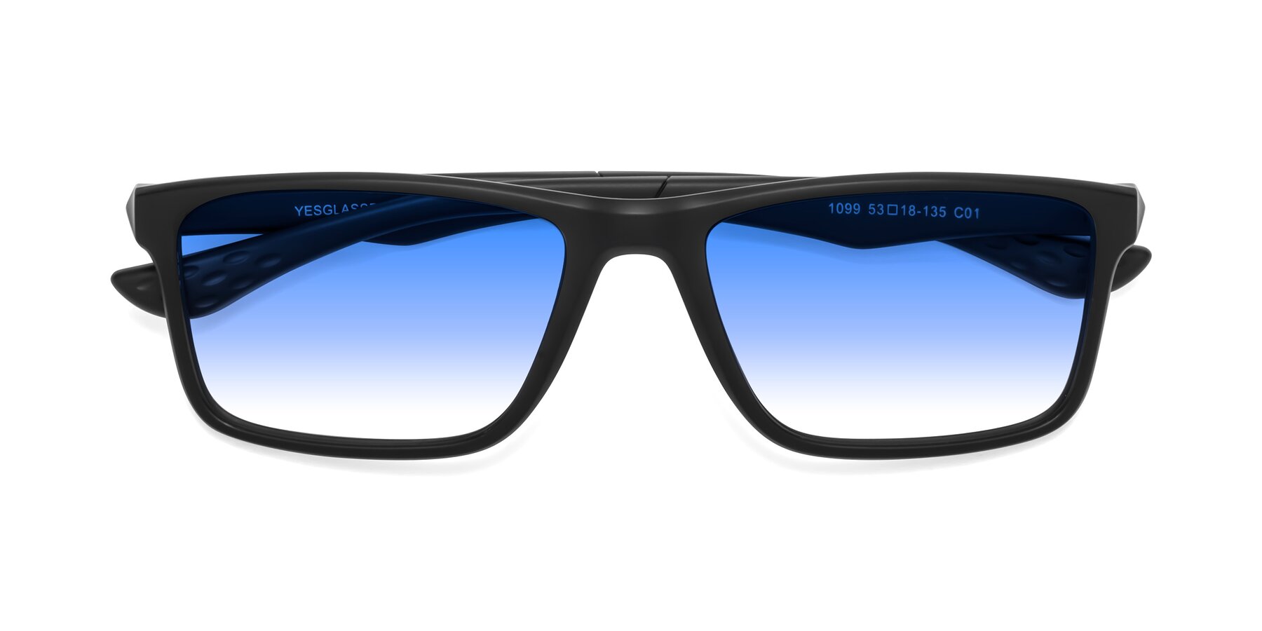 Folded Front of Engineer in Matte Black with Blue Gradient Lenses