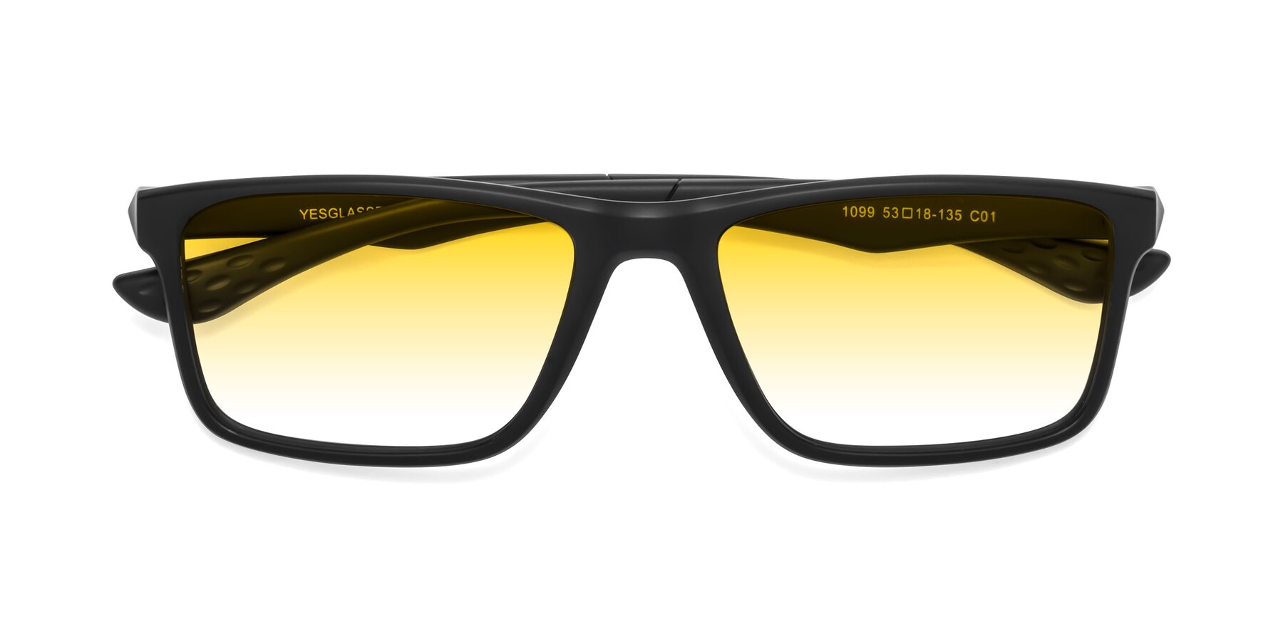 Folded Front of Engineer in Matte Black with Yellow Gradient Lenses