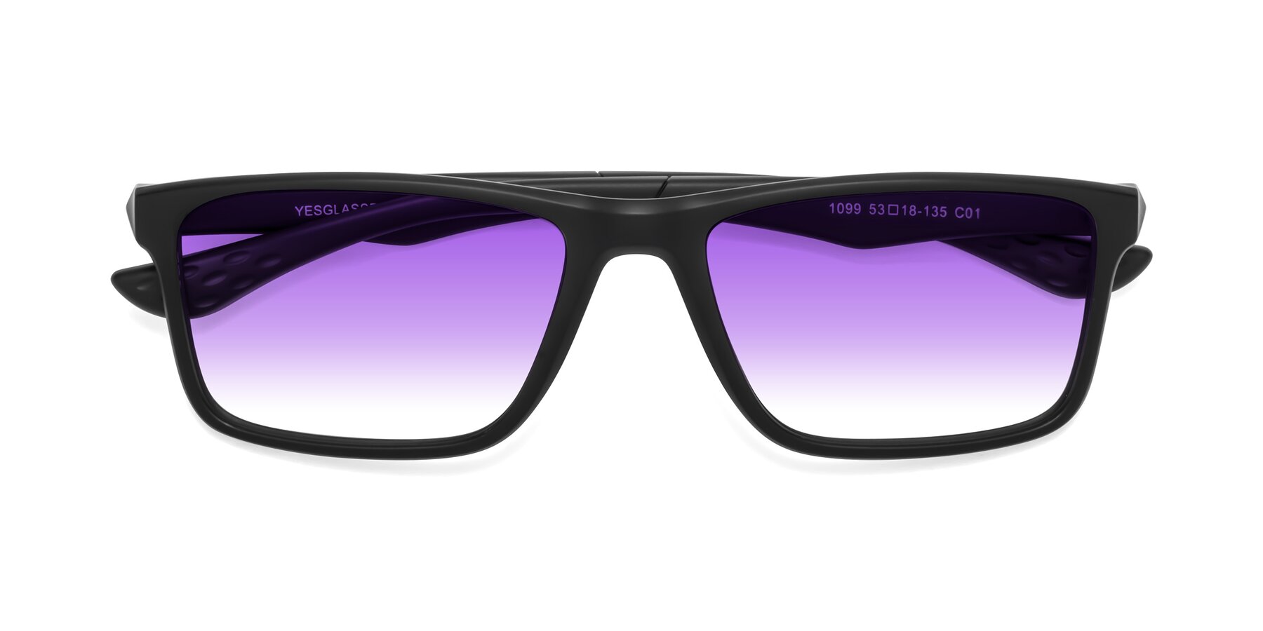 Folded Front of Engineer in Matte Black with Purple Gradient Lenses