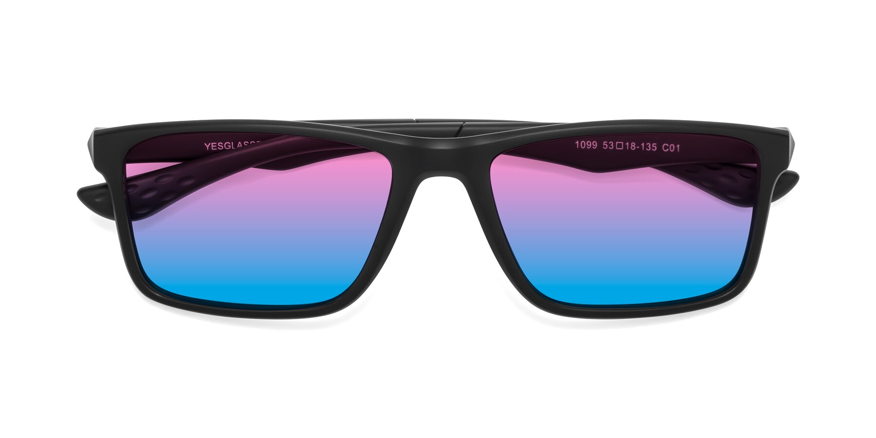 Folded Front of Engineer in Matte Black with Pink / Blue Gradient Lenses