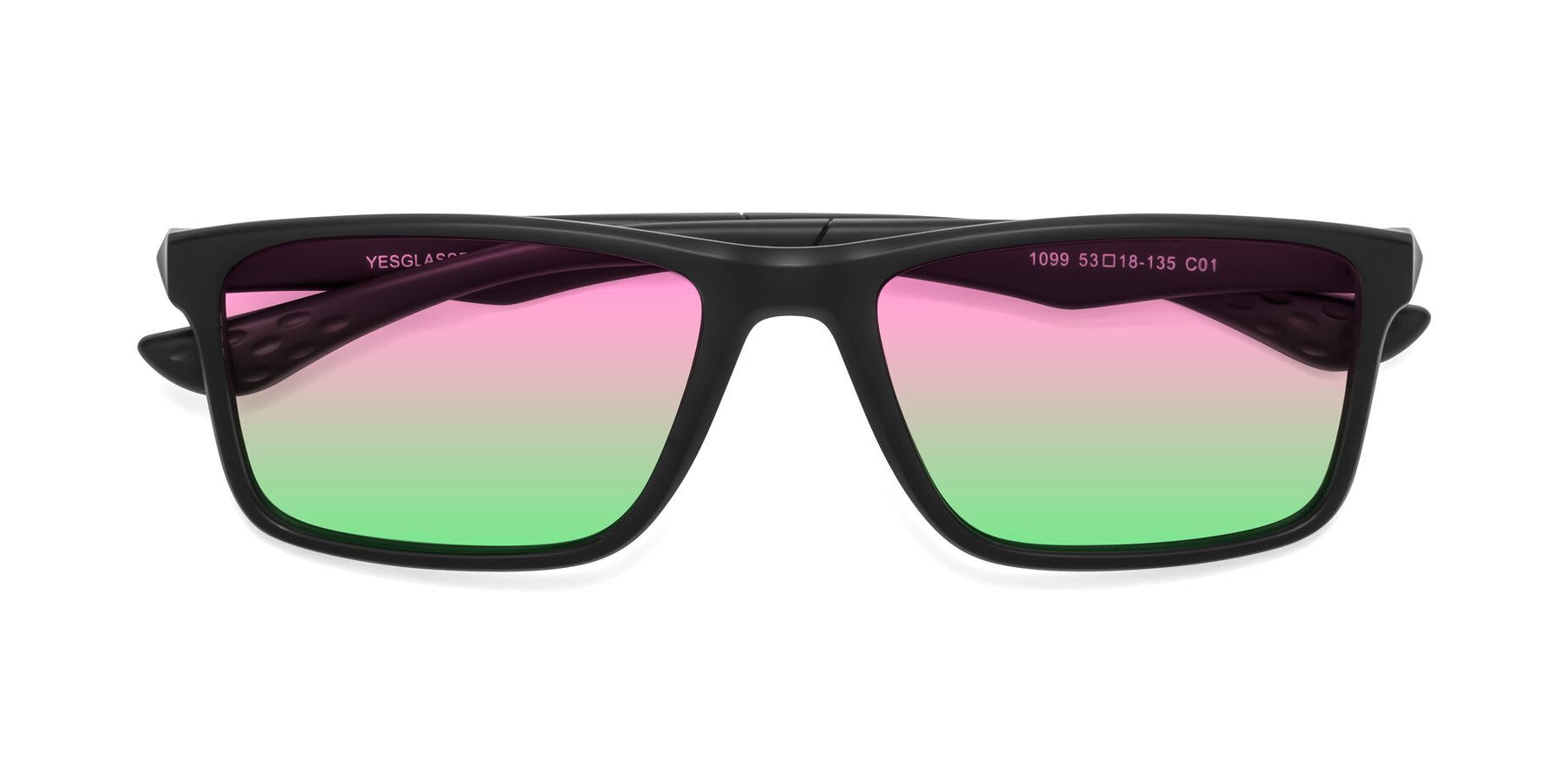 Folded Front of Engineer in Matte Black with Pink / Green Gradient Lenses
