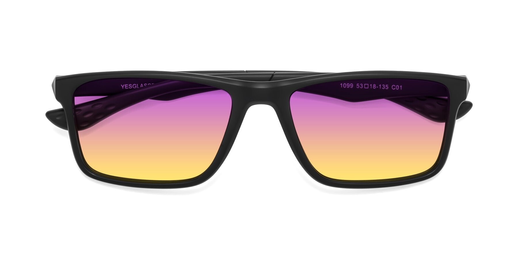 Folded Front of Engineer in Matte Black with Purple / Yellow Gradient Lenses