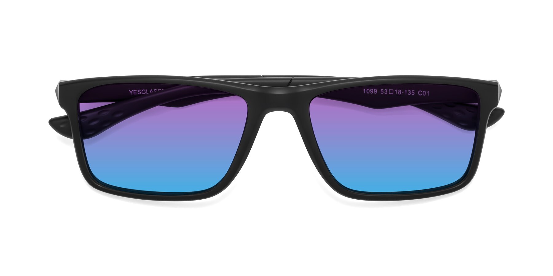 Folded Front of Engineer in Matte Black with Purple / Blue Gradient Lenses