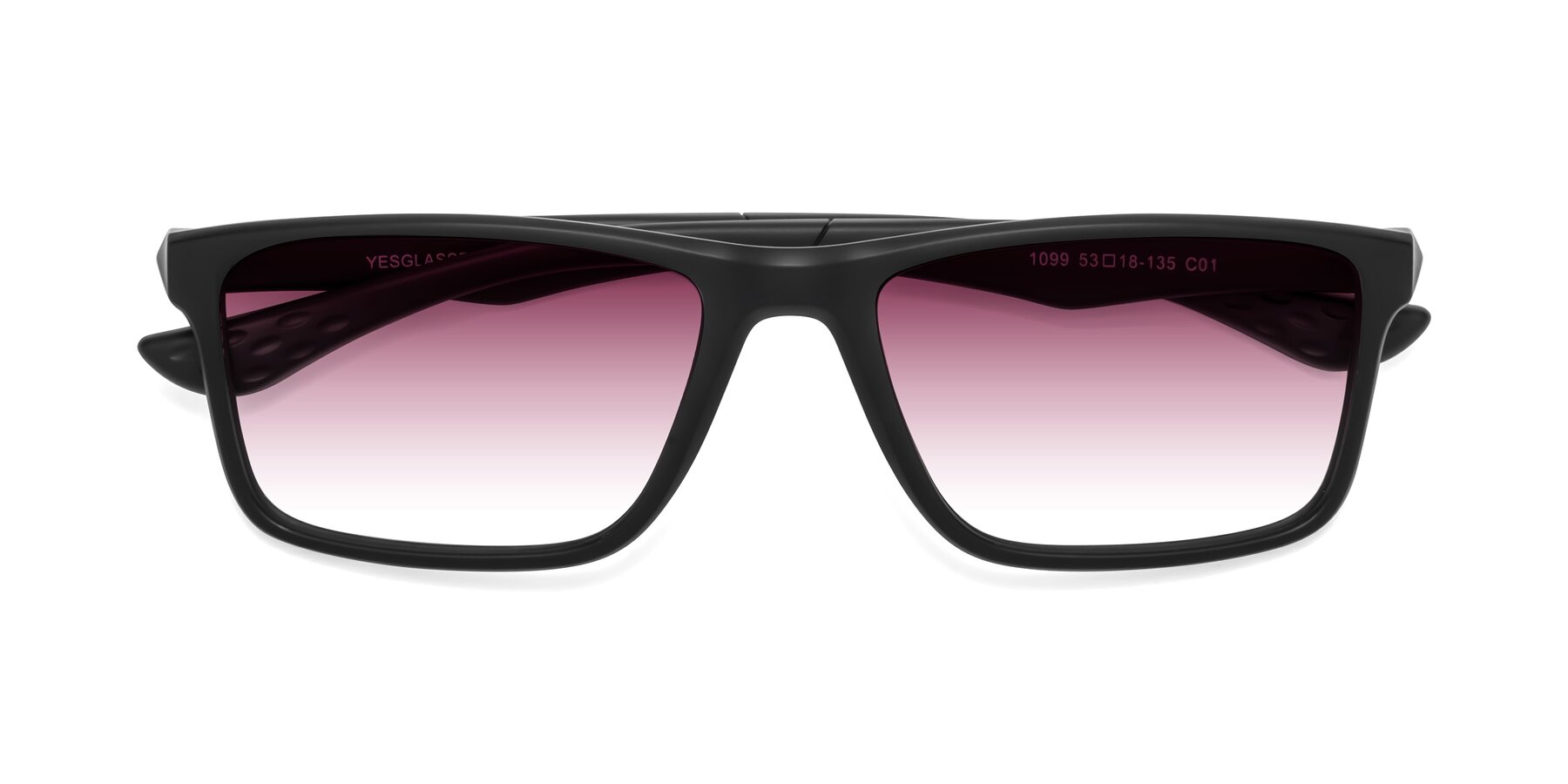 Folded Front of Engineer in Matte Black with Wine Gradient Lenses