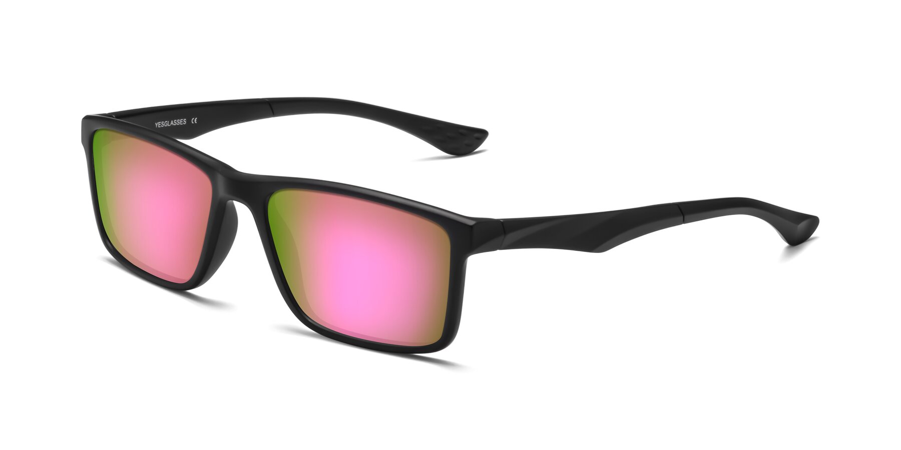 Angle of Engineer in Matte Black with Pink Mirrored Lenses