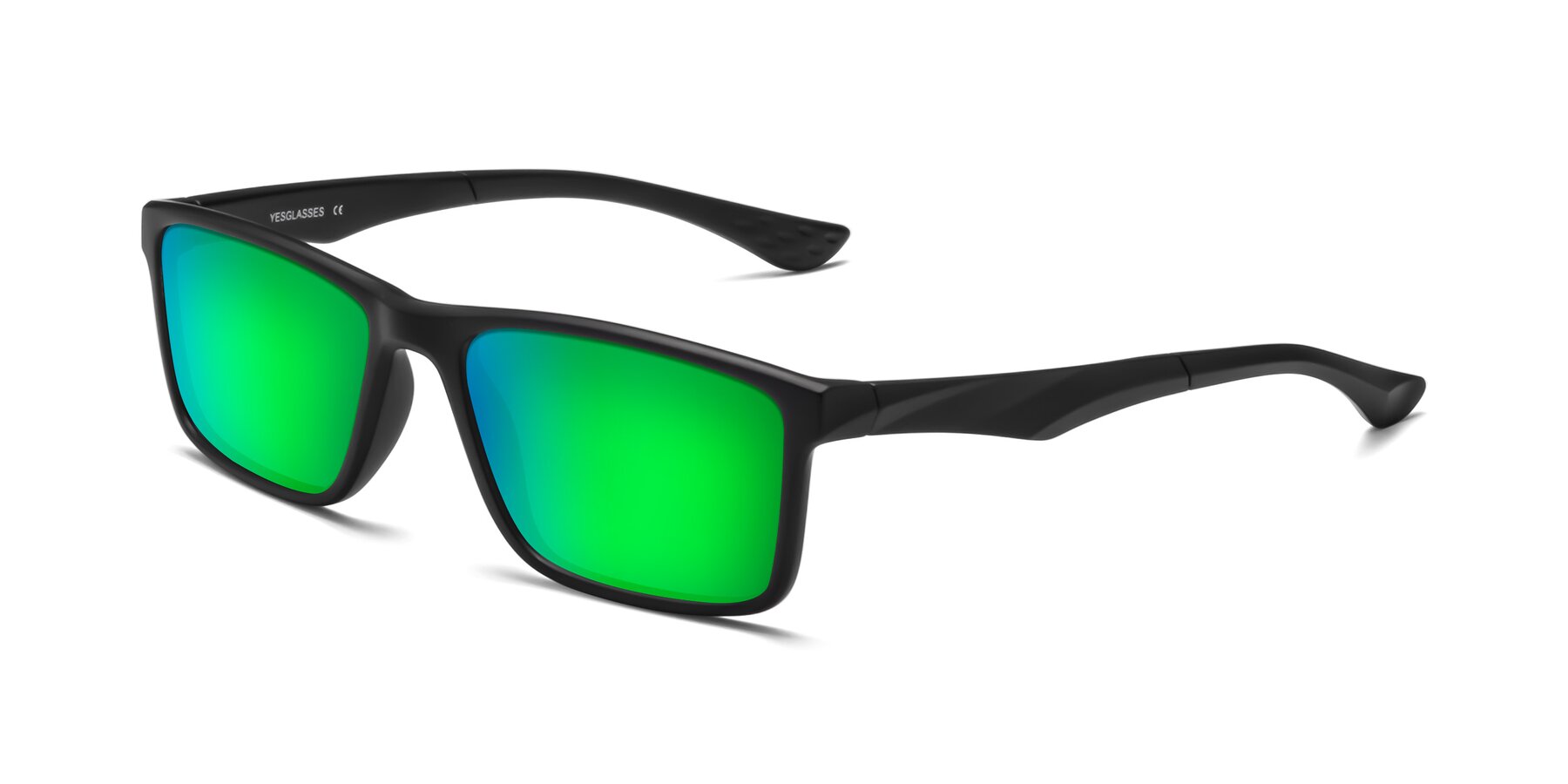 Angle of Engineer in Matte Black with Green Mirrored Lenses