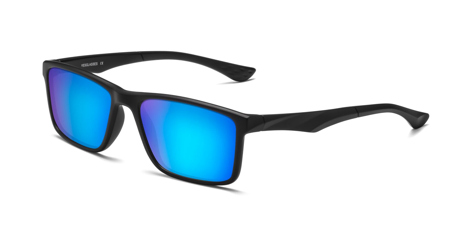 Angle of Engineer in Matte Black with Blue Mirrored Lenses