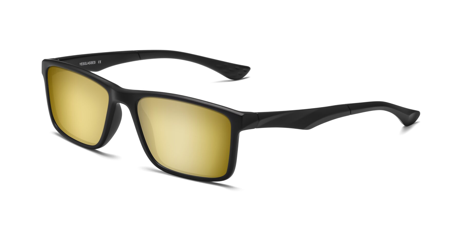 Angle of Engineer in Matte Black with Gold Mirrored Lenses
