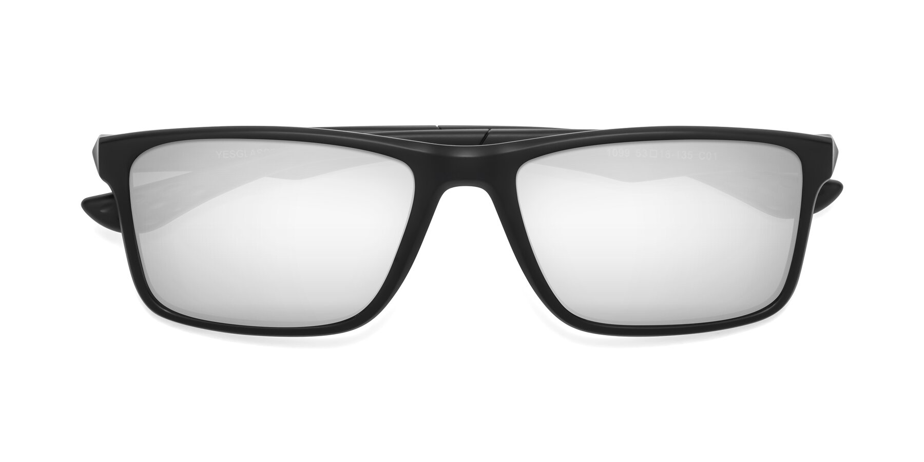 Folded Front of Engineer in Matte Black with Silver Mirrored Lenses