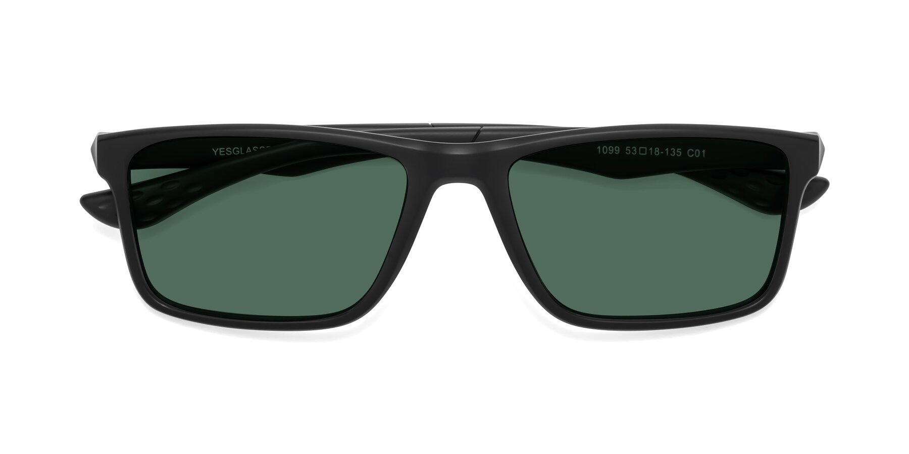Folded Front of Engineer in Matte Black with Green Polarized Lenses