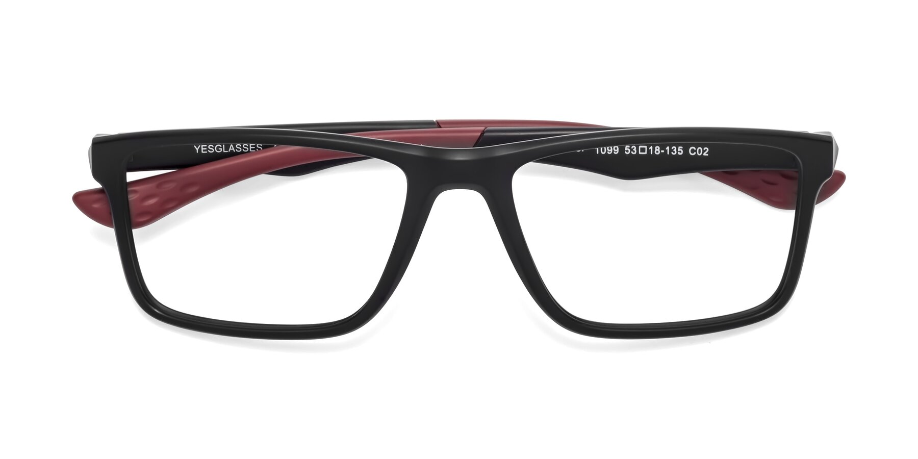 Folded Front of Engineer in Matte Black-Wine with Clear Eyeglass Lenses