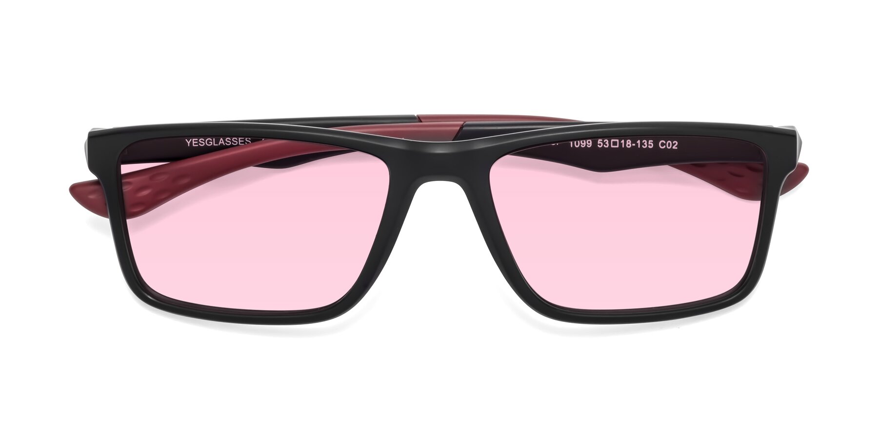 Folded Front of Engineer in Matte Black-Wine with Light Pink Tinted Lenses