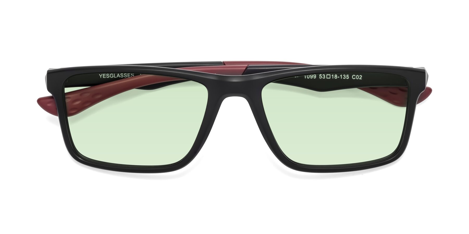 Folded Front of Engineer in Matte Black-Wine with Light Green Tinted Lenses