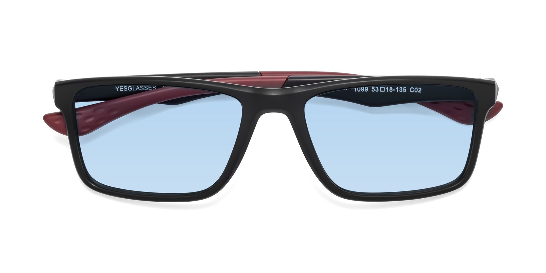 Folded Front of Engineer in Matte Black-Wine with Light Blue Tinted Lenses