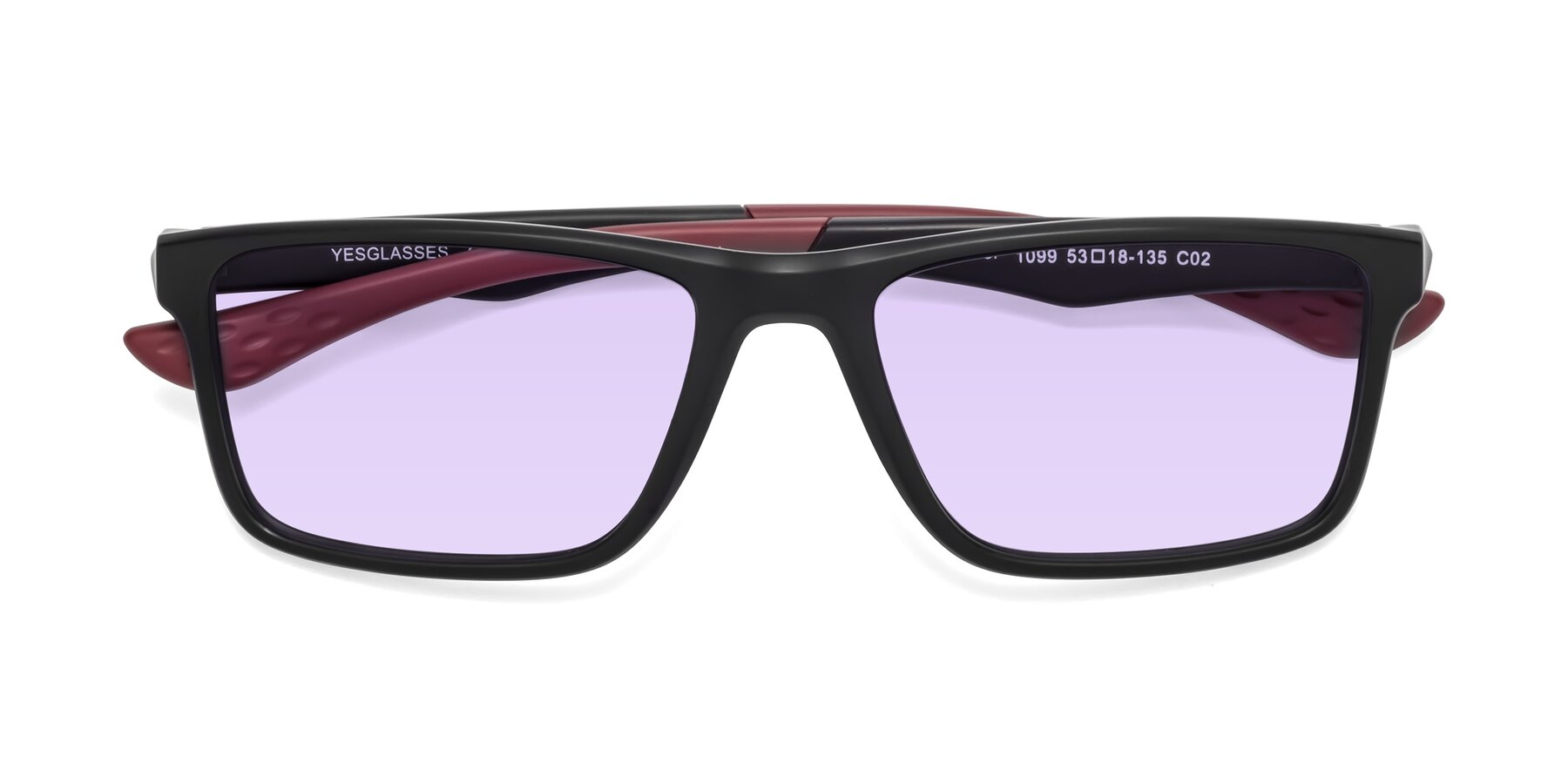 Folded Front of Engineer in Matte Black-Wine with Light Purple Tinted Lenses