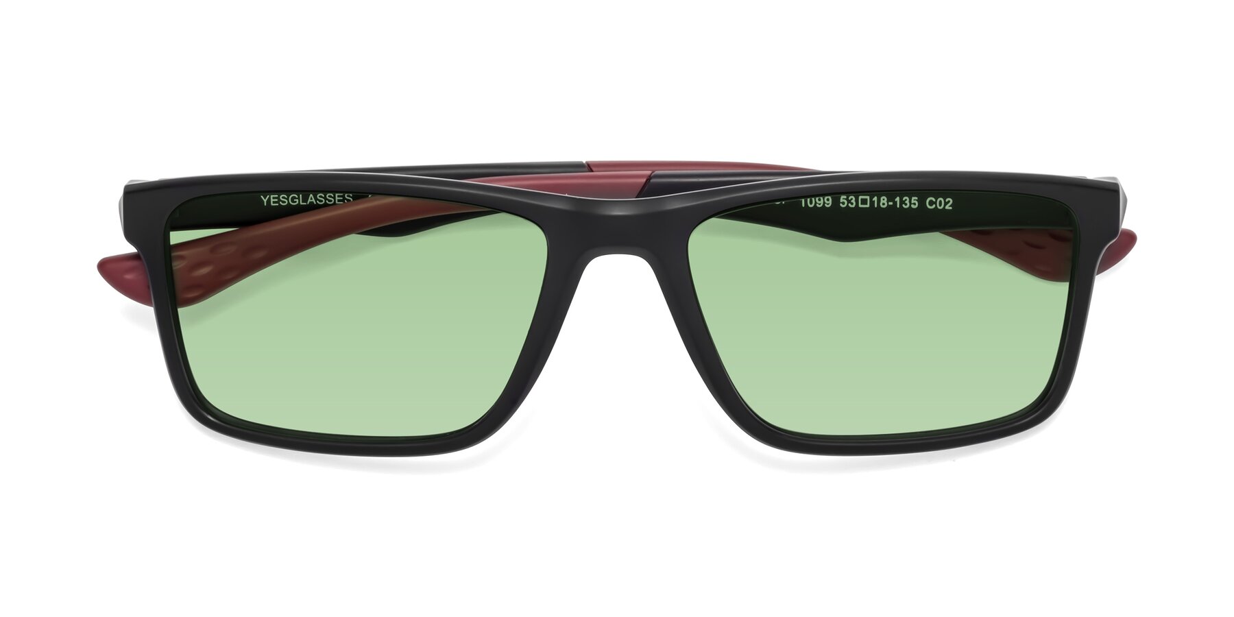 Folded Front of Engineer in Matte Black-Wine with Medium Green Tinted Lenses