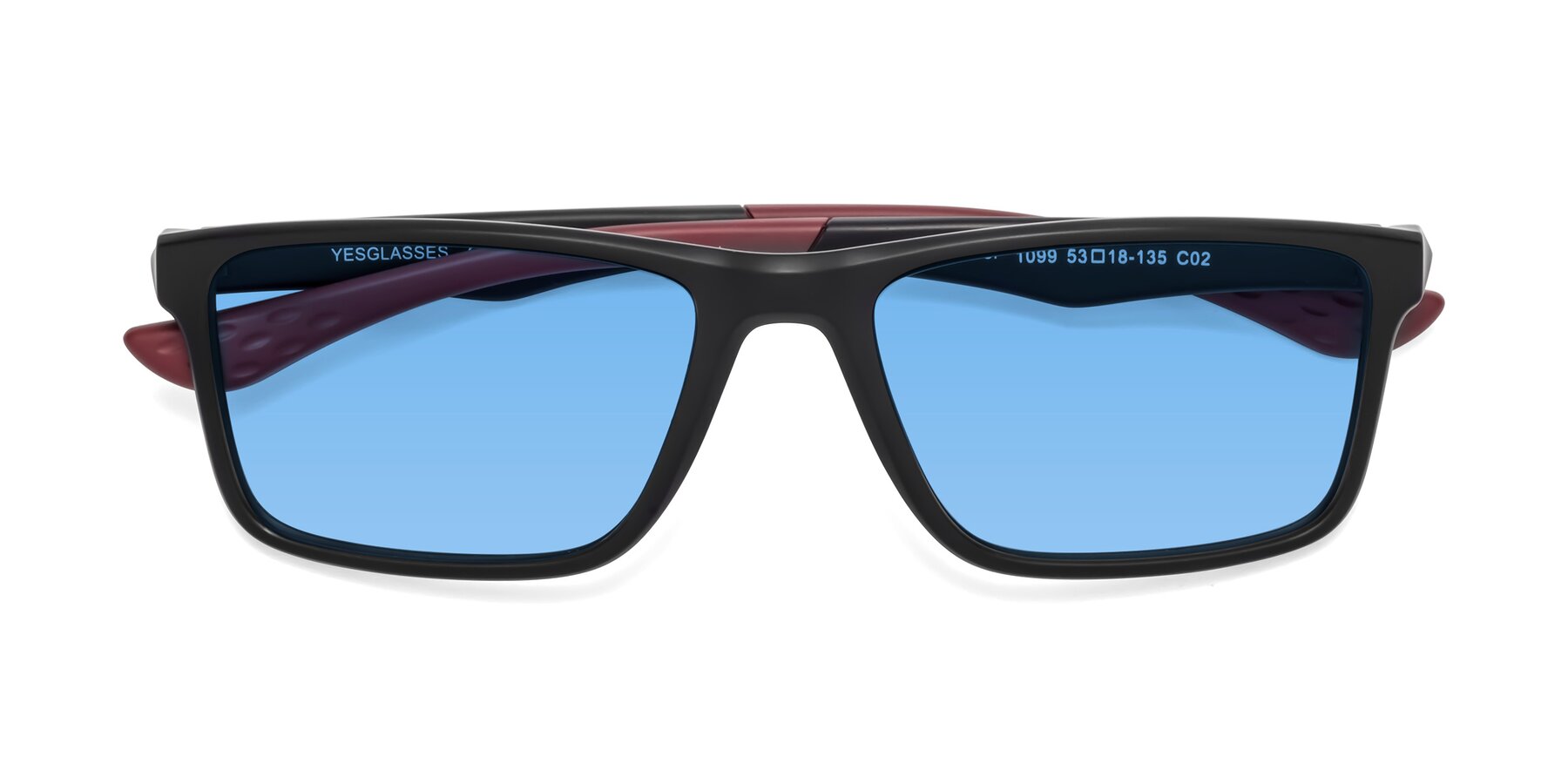 Folded Front of Engineer in Matte Black-Wine with Medium Blue Tinted Lenses