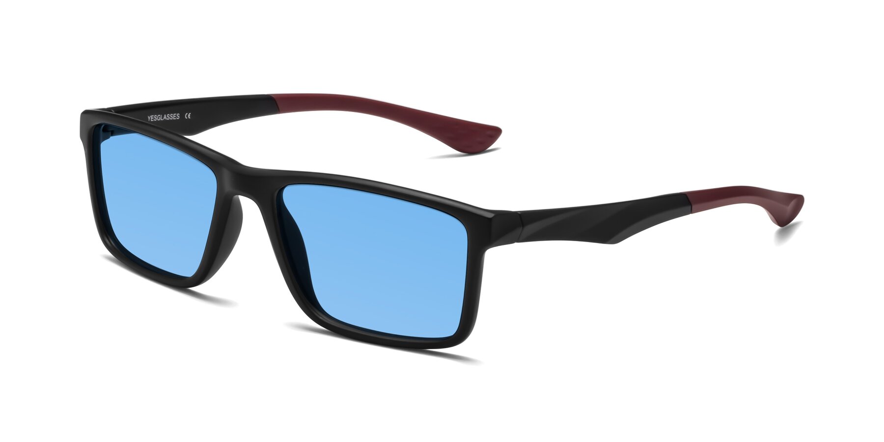 Angle of Engineer in Matte Black-Wine with Medium Blue Tinted Lenses