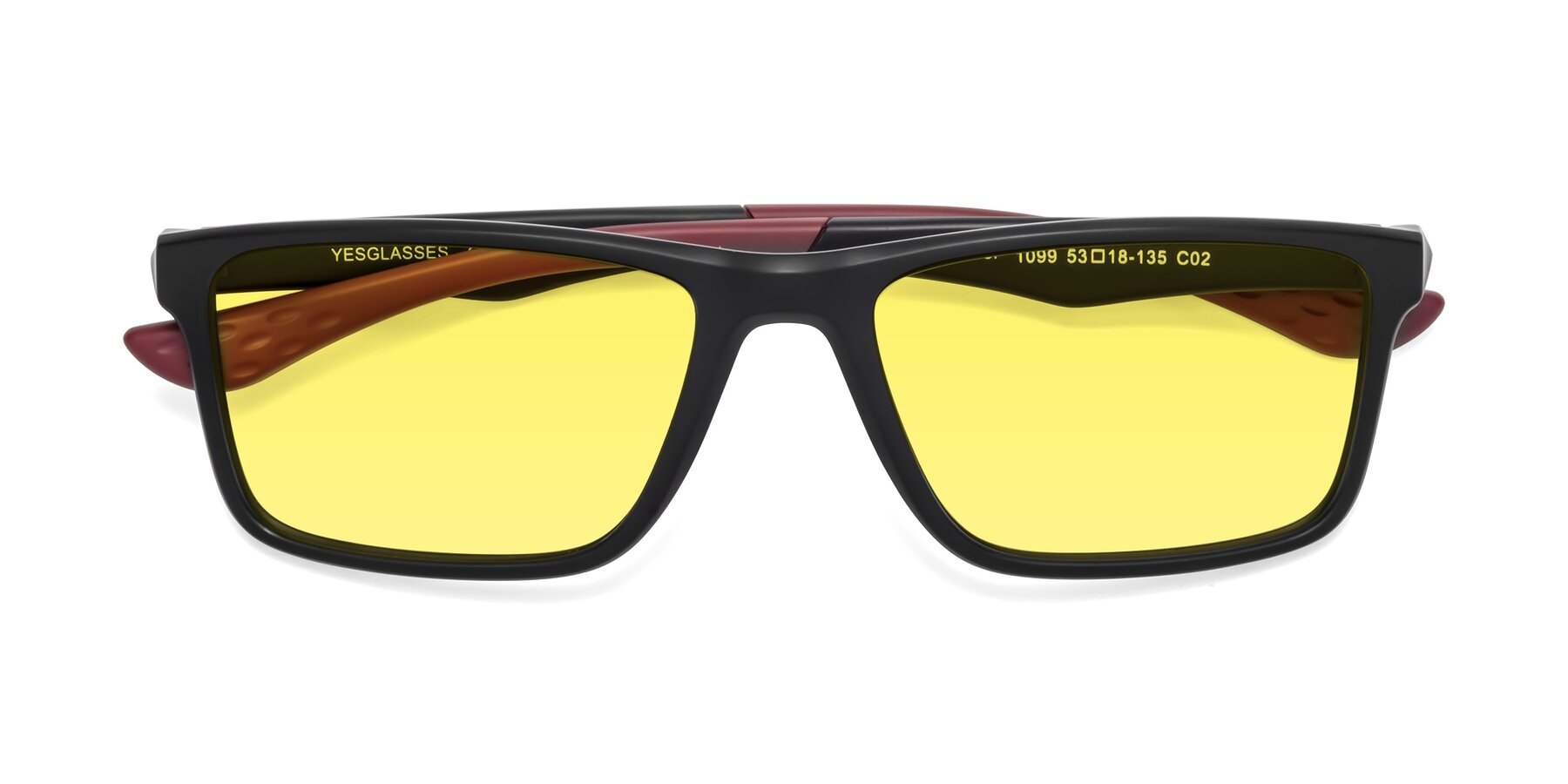 Folded Front of Engineer in Matte Black-Wine with Medium Yellow Tinted Lenses