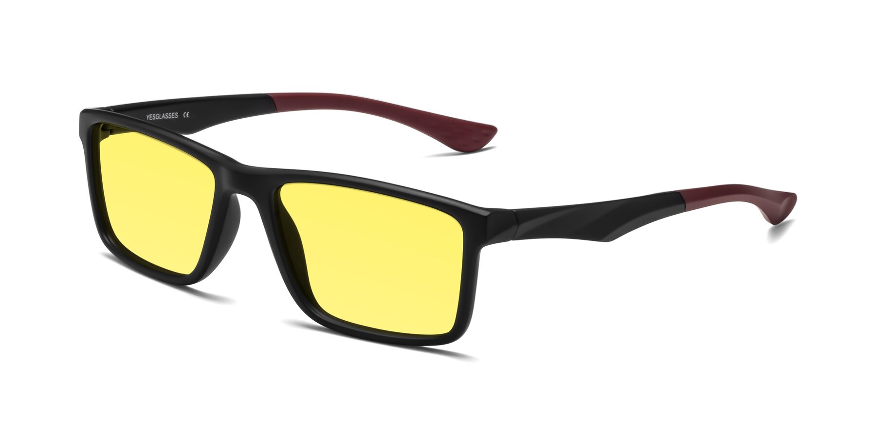 Angle of Engineer in Matte Black-Wine with Medium Yellow Tinted Lenses