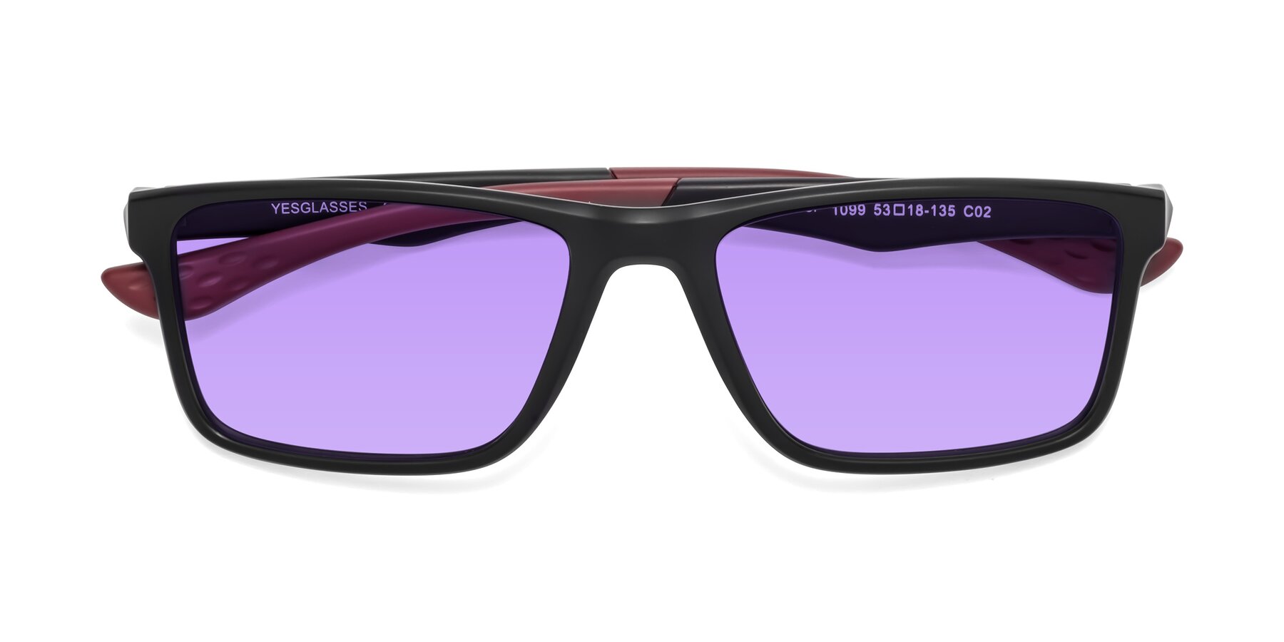 Folded Front of Engineer in Matte Black-Wine with Medium Purple Tinted Lenses