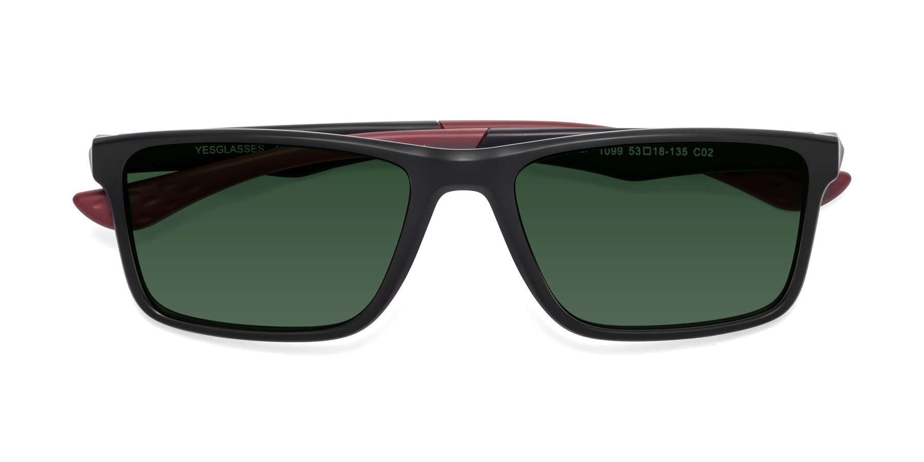 Folded Front of Engineer in Matte Black-Wine with Green Tinted Lenses