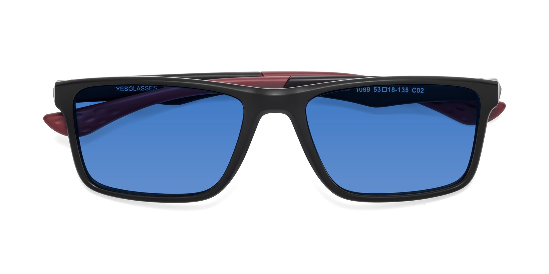 Folded Front of Engineer in Matte Black-Wine with Blue Tinted Lenses