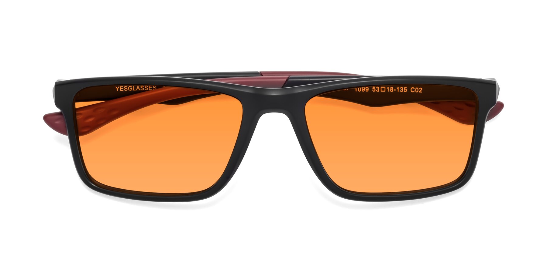 Folded Front of Engineer in Matte Black-Wine with Orange Tinted Lenses