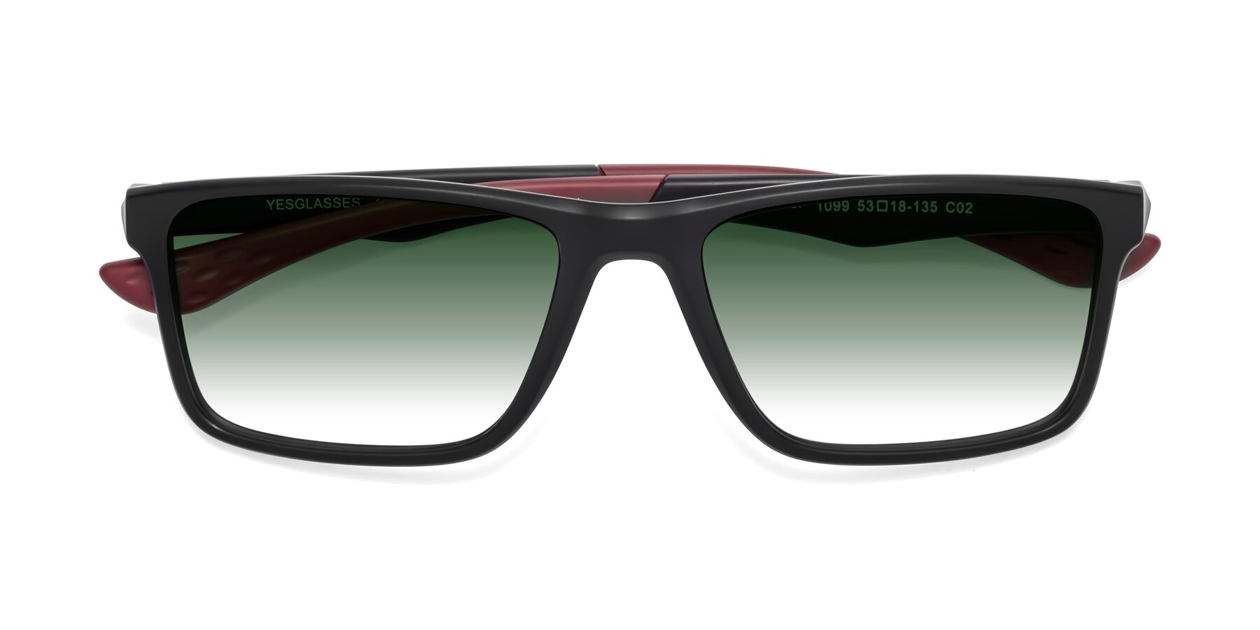 Folded Front of Engineer in Matte Black-Wine with Green Gradient Lenses