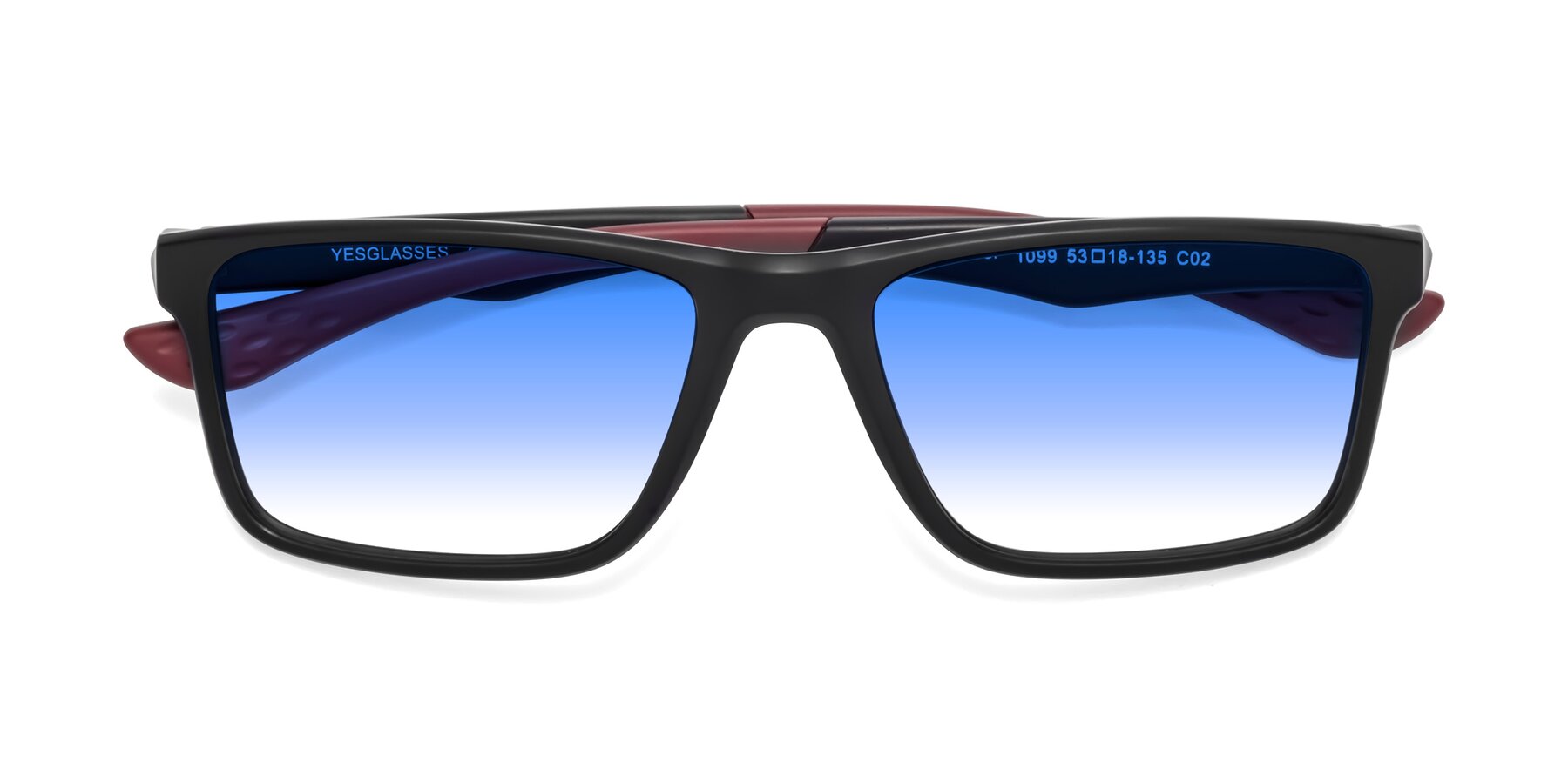 Folded Front of Engineer in Matte Black-Wine with Blue Gradient Lenses