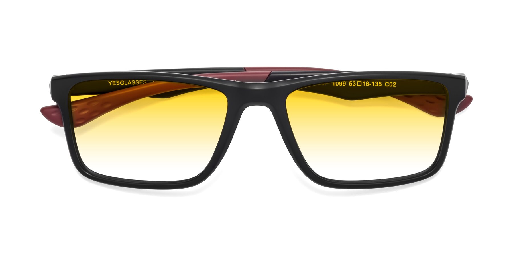 Folded Front of Engineer in Matte Black-Wine with Yellow Gradient Lenses