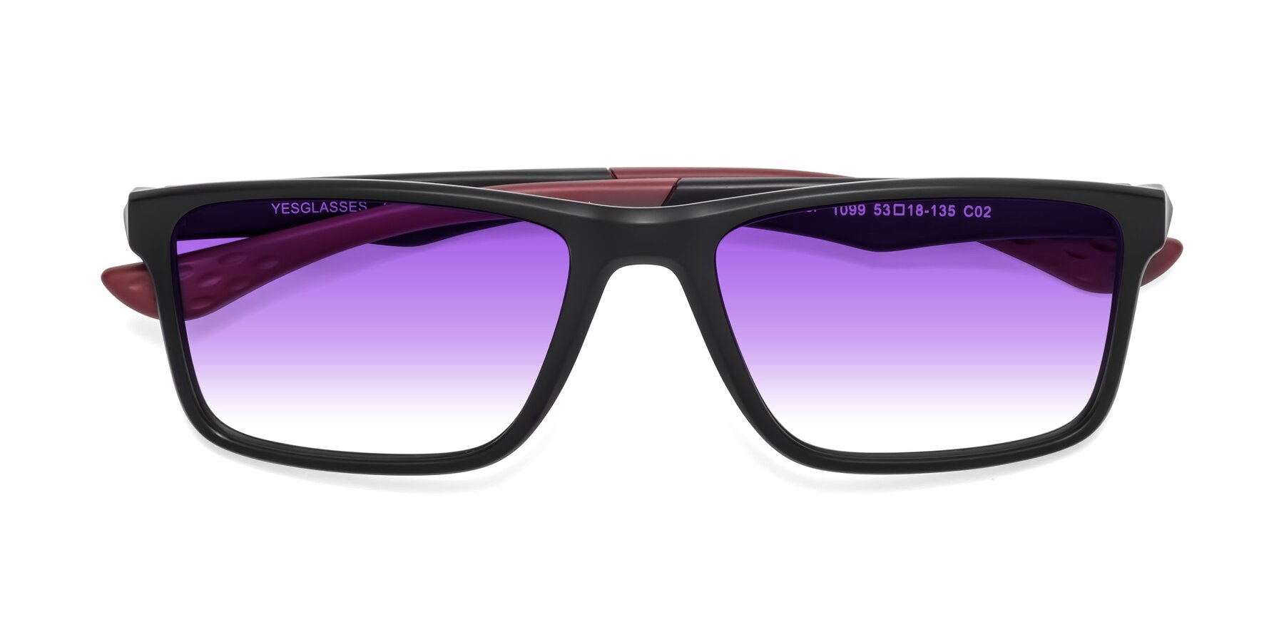 Folded Front of Engineer in Matte Black-Wine with Purple Gradient Lenses