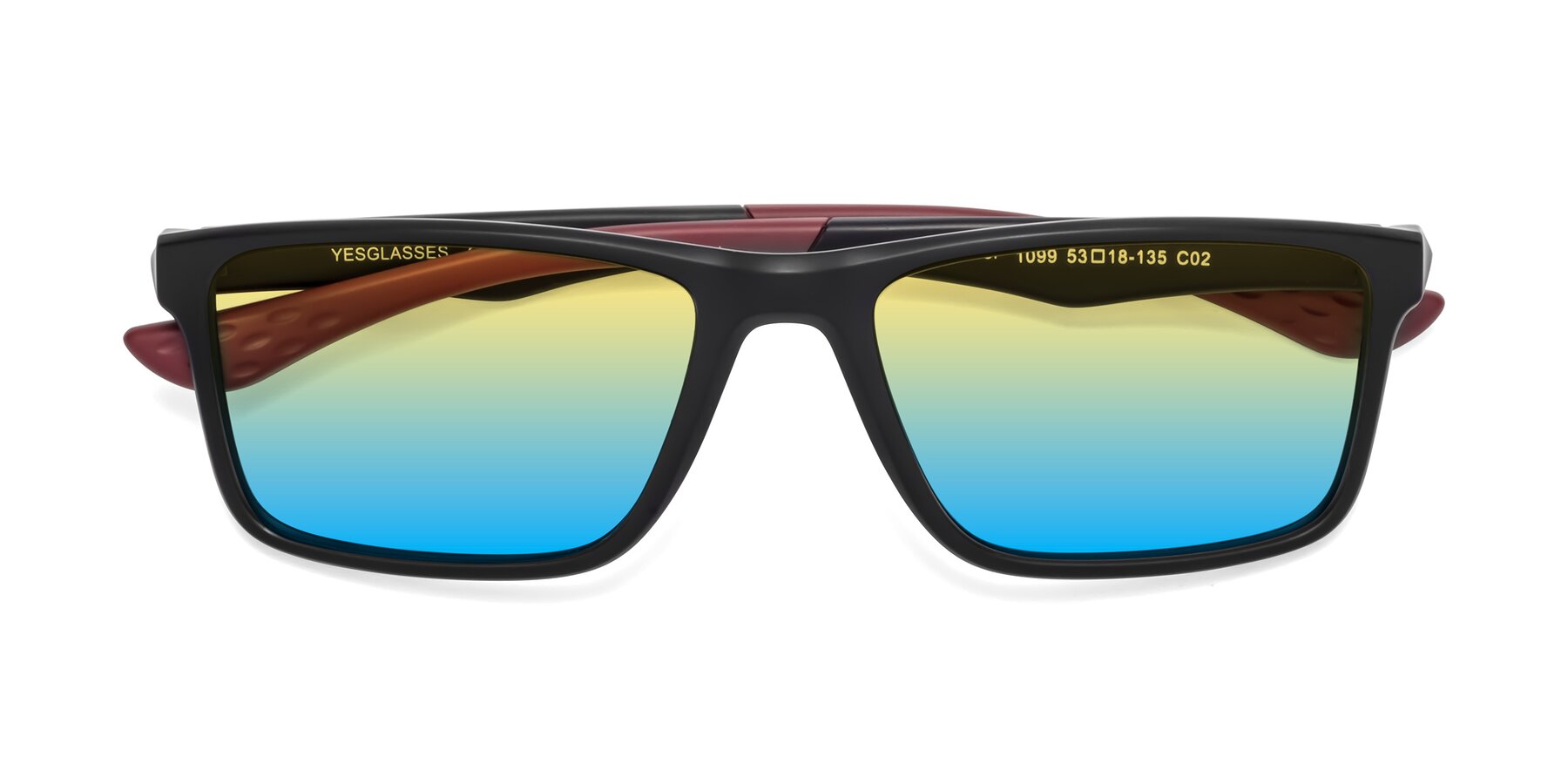 Folded Front of Engineer in Matte Black-Wine with Yellow / Blue Gradient Lenses
