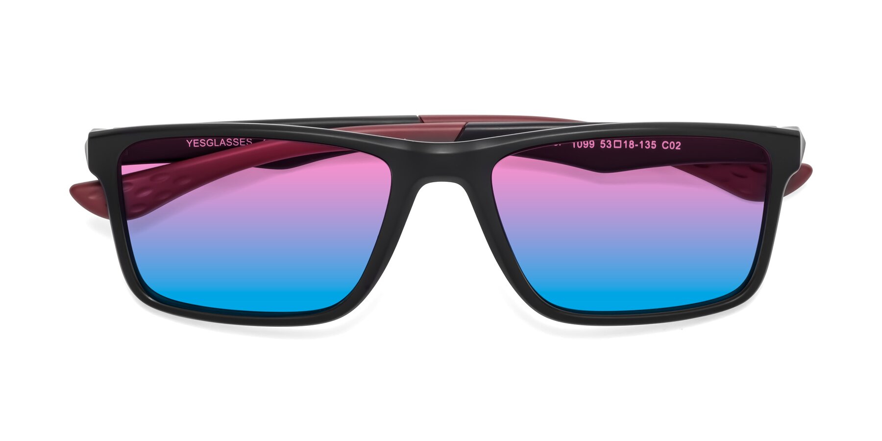 Folded Front of Engineer in Matte Black-Wine with Pink / Blue Gradient Lenses