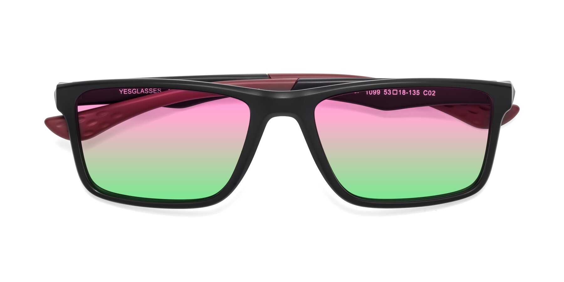 Folded Front of Engineer in Matte Black-Wine with Pink / Green Gradient Lenses