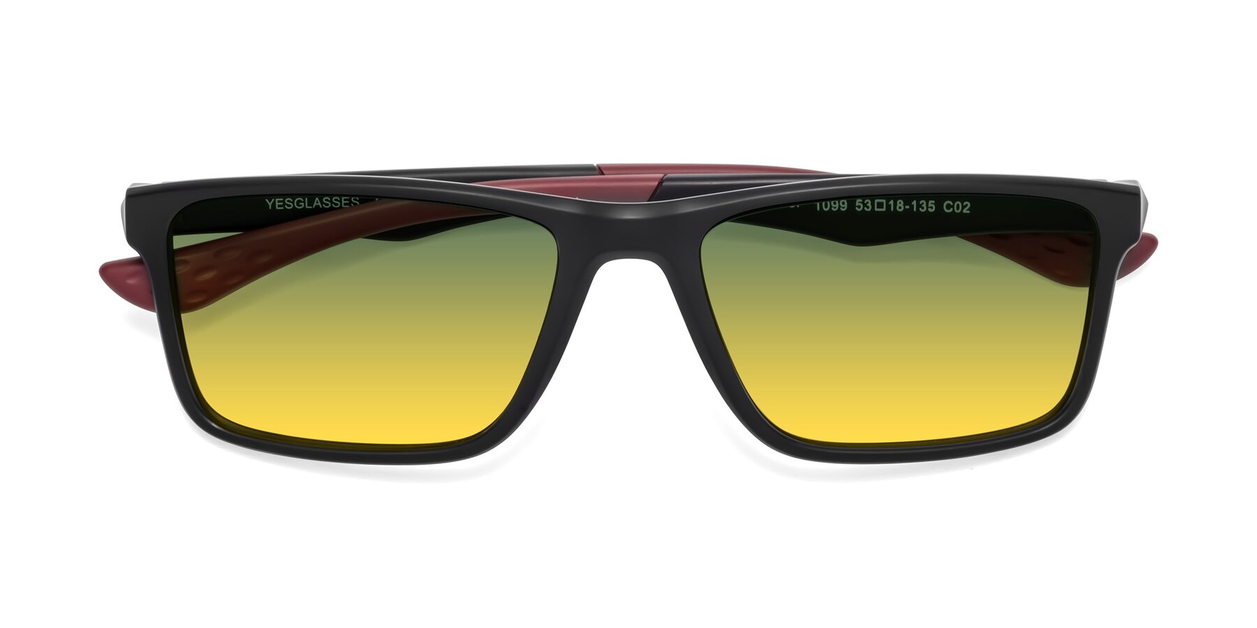 Folded Front of Engineer in Matte Black-Wine with Green / Yellow Gradient Lenses