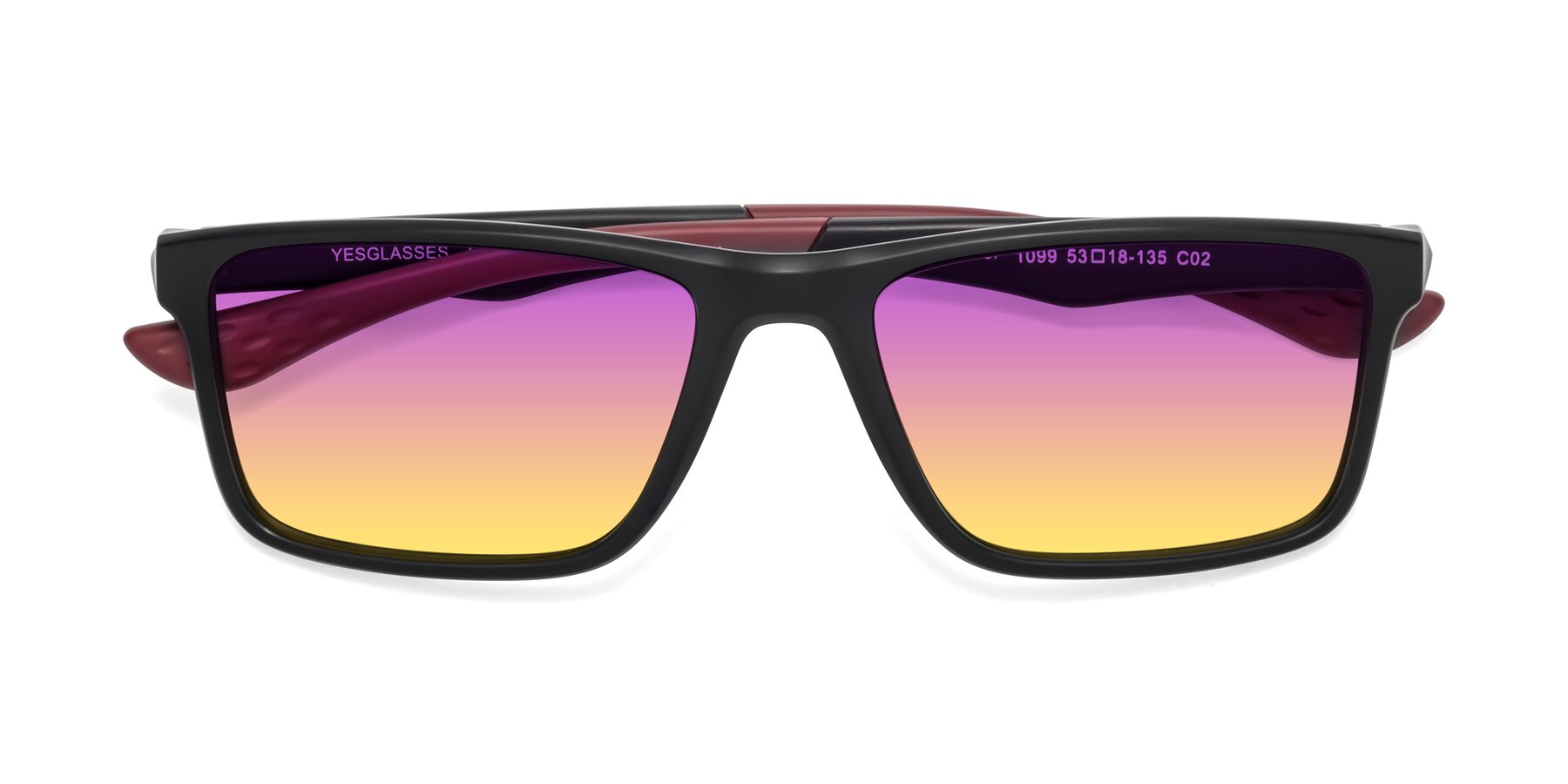 Folded Front of Engineer in Matte Black-Wine with Purple / Yellow Gradient Lenses