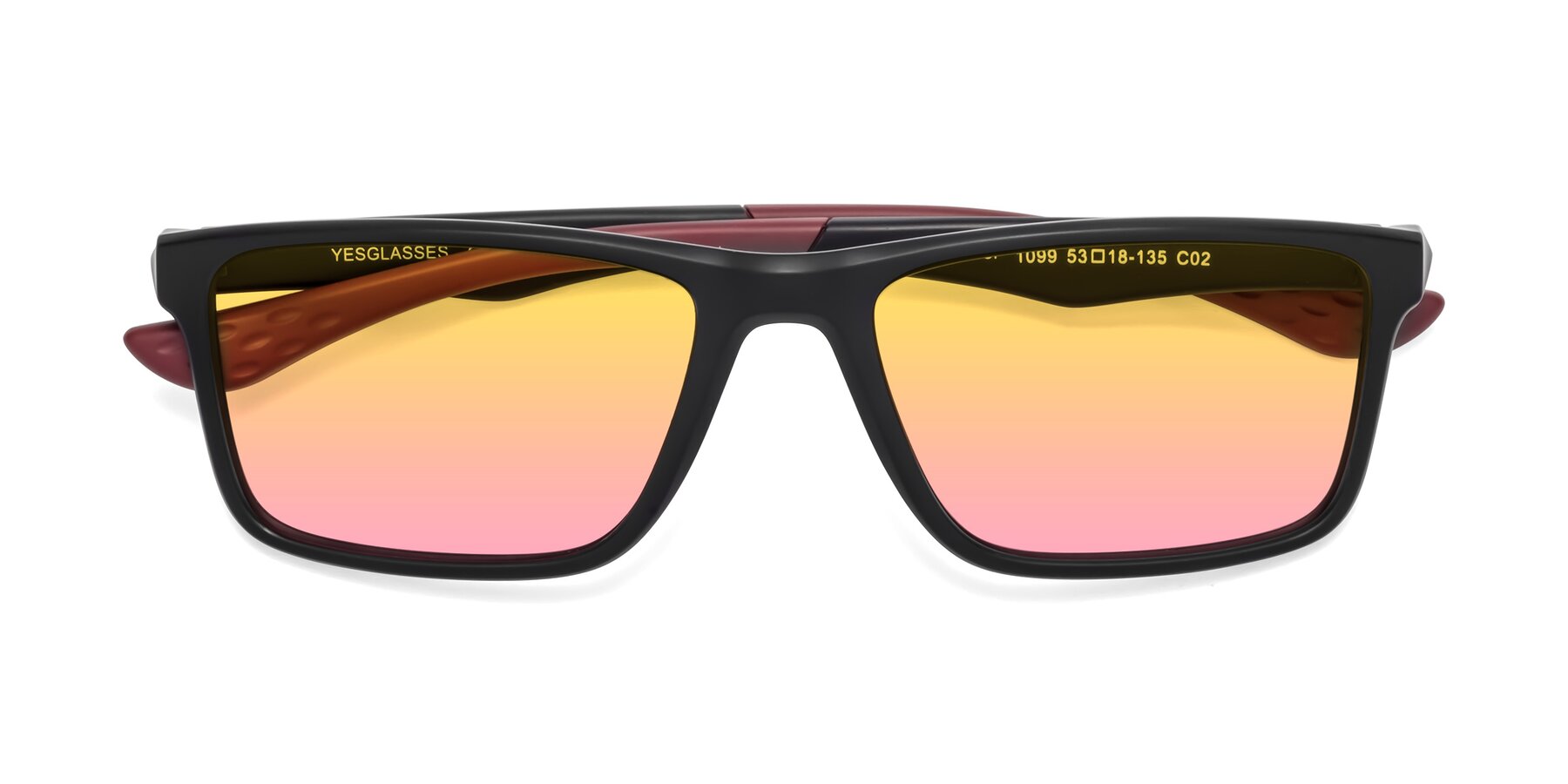 Folded Front of Engineer in Matte Black-Wine with Yellow / Pink Gradient Lenses