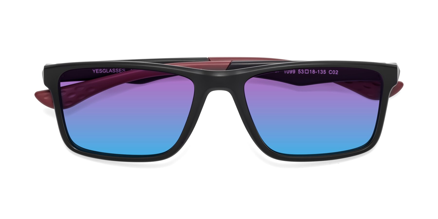 Folded Front of Engineer in Matte Black-Wine with Purple / Blue Gradient Lenses