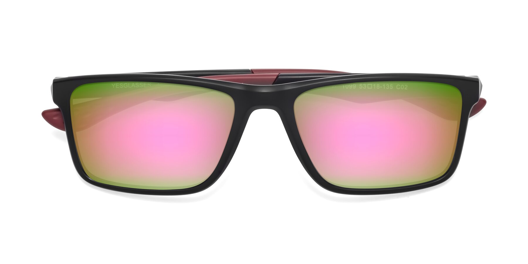 Folded Front of Engineer in Matte Black-Wine with Pink Mirrored Lenses