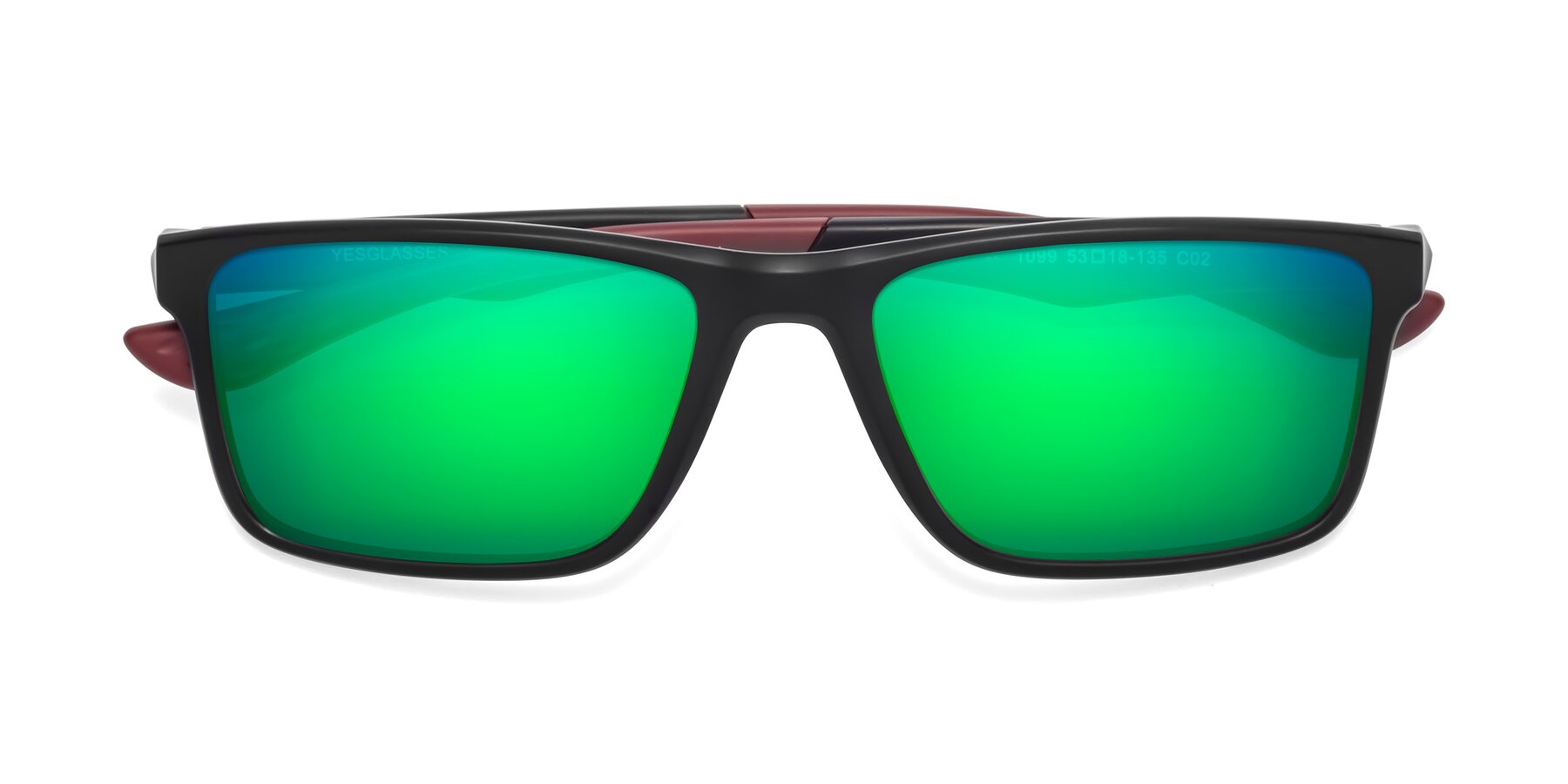 Folded Front of Engineer in Matte Black-Wine with Green Mirrored Lenses